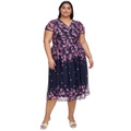 Plus Size Floral Print Cap Sleeve Midi Dress