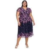 Plus Size Floral Print Cap Sleeve Midi Dress