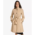 Womens Single-Breasted Pleated Trench Coat