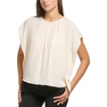 Petite Shirred Cape-Sleeve Blouse