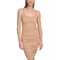 Womens Jacquard Ruched Sleeveless Tank Dress