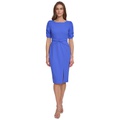 Womens Twisted Waistband Puff-Sleeve Sheath Dress