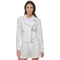 Womens Crinkled Asymmetric Front-Zip Moto Jacket