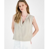 Womens Sleeveless Double-Crepe Gauze Crop Top