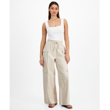 Womens High-Rise Drawstring Wide-Leg Cargo Pants