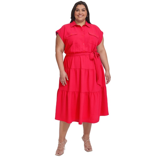 DKNY Plus Size Tiered Fit & Flare Shirtdress