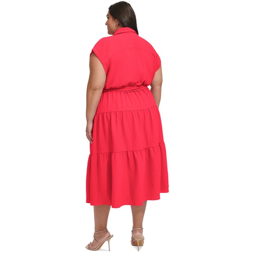 DKNY Plus Size Tiered Fit & Flare Shirtdress