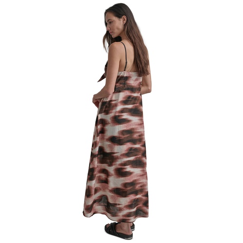 DKNY Womens Cotton Voile Printed Sleeveless Tie Dress