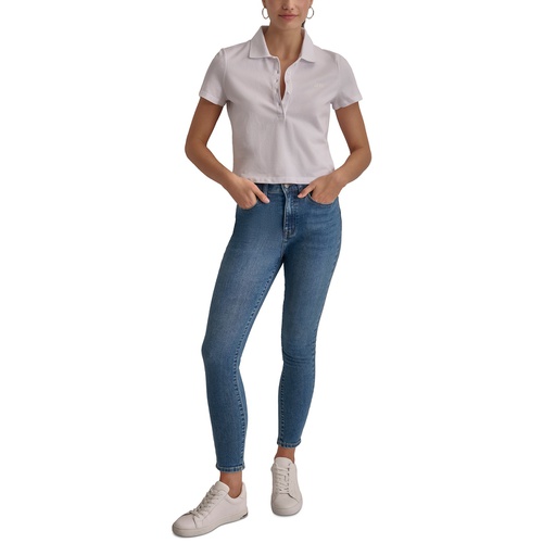 DKNY Womens Cropped Relaxed-Fit Polo