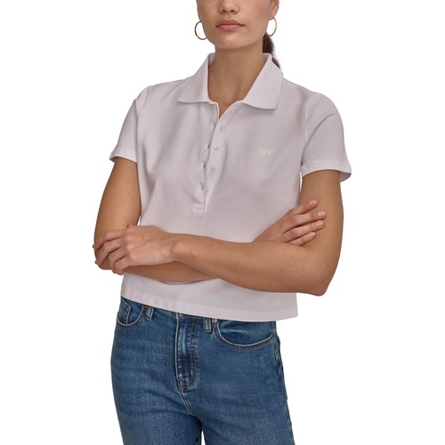 DKNY Womens Cropped Relaxed-Fit Polo