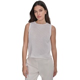 Womens Crewneck Sleeveless Cotton Blouse