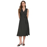 Womens Printed Tie-Waist Sleeveless A-Line Dress