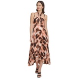 Womens Printed Pleated Asymmetric-Hem Chiffon Halter Dress