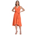 Womens Sleeveless Faux-Wrap Dress