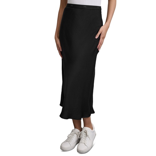 DKNY Womens Logo-Waistband Midi Slip Skirt