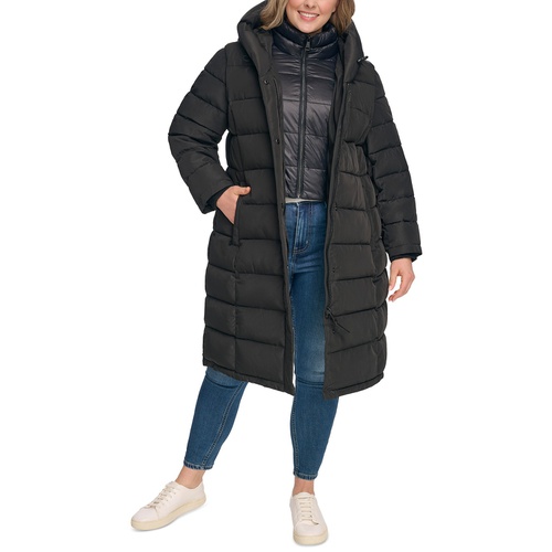 DKNY Womens Plus Size Bibbed Hooded Puffer Coat