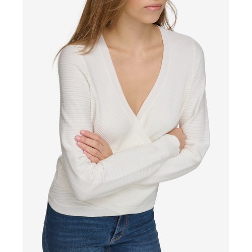 DKNY Womens Ribbed Long-Sleeve Wrap Sweater