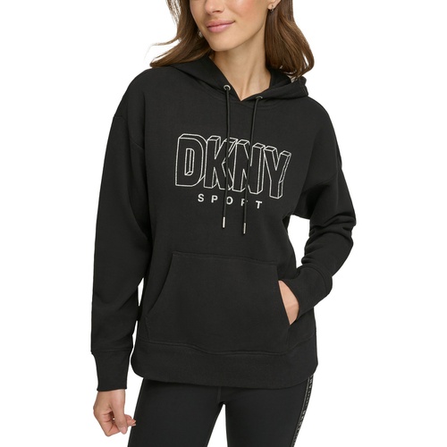 DKNY Womens Glitter-Logo Pullover Hoodie