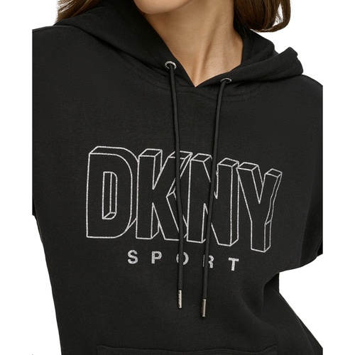 DKNY Womens Glitter-Logo Pullover Hoodie