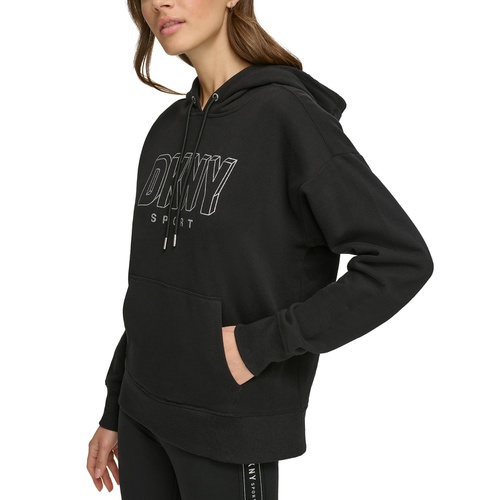 DKNY Womens Glitter-Logo Pullover Hoodie