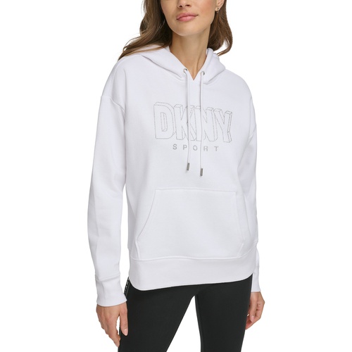 DKNY Womens Glitter-Logo Pullover Hoodie