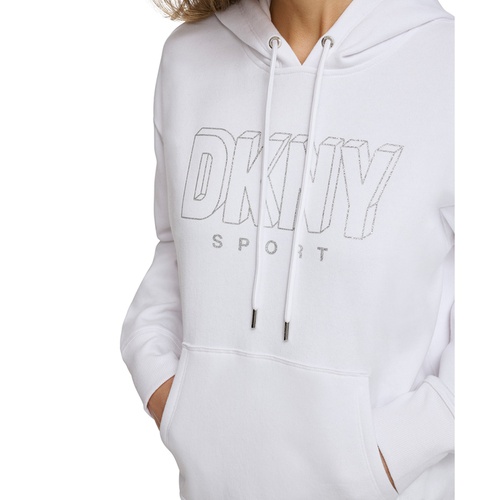 DKNY Womens Glitter-Logo Pullover Hoodie