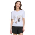 Womens Graphic-Print Puff-Sleeve T-Shirt