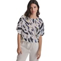 Womens Printed Linen Drop-Shoulder Short-Sleeve Crop Top