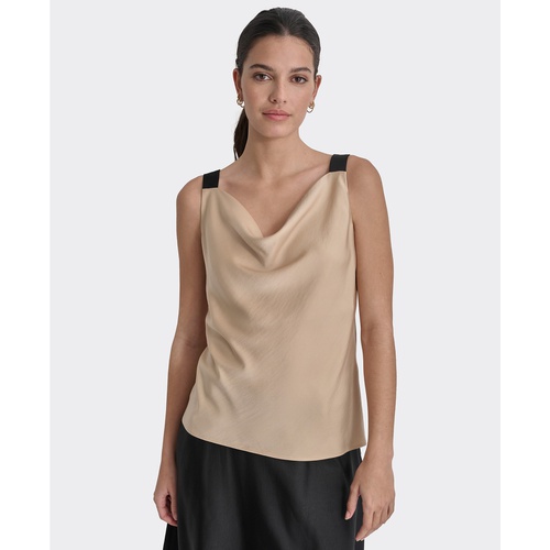 DKNY Womens Cowlneck Sleeveless Colorblocked-Strap Tank Top