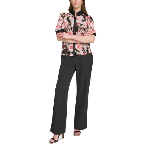 DKNY Petite Floral-Print Puff-Sleeve Blouse