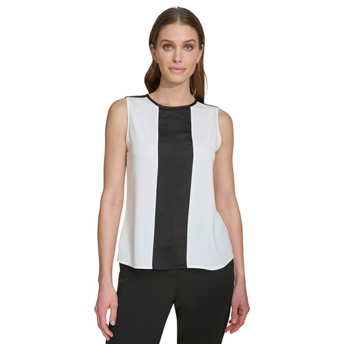 DKNY Womens Mixed-Media Colorblocked Sleeveless Top