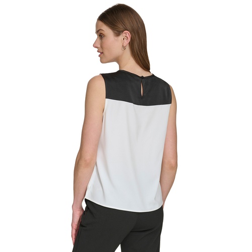 DKNY Womens Mixed-Media Colorblocked Sleeveless Top