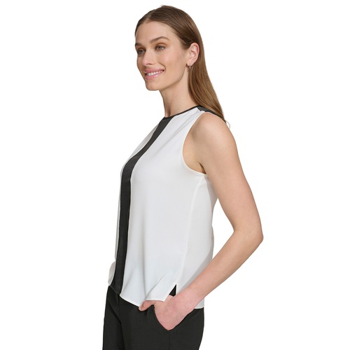 DKNY Womens Mixed-Media Colorblocked Sleeveless Top