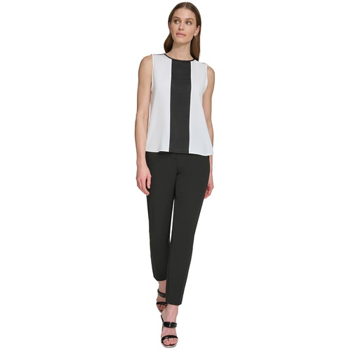 DKNY Womens Mixed-Media Colorblocked Sleeveless Top