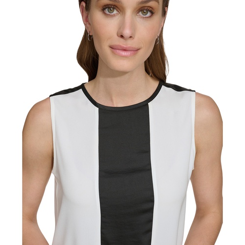 DKNY Womens Mixed-Media Colorblocked Sleeveless Top