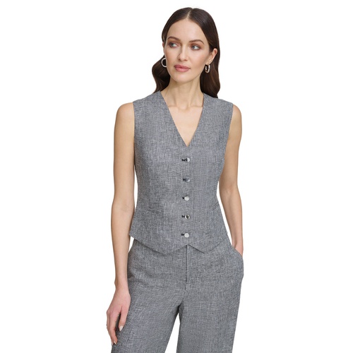 DKNY Womens Window Pane Button-Up Vest