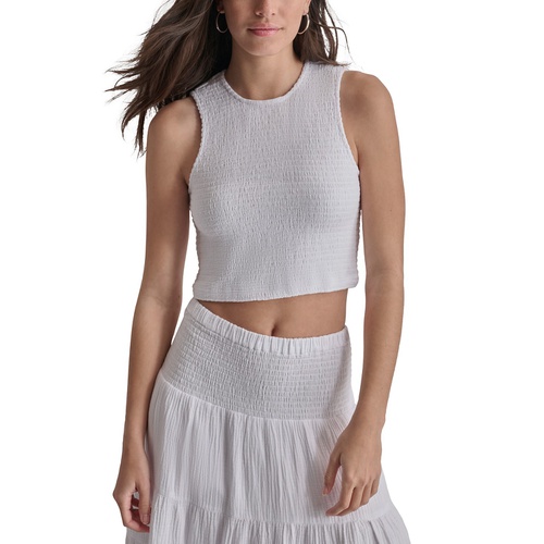 DKNY Womens Cropped Smocked Cotton Tank Top