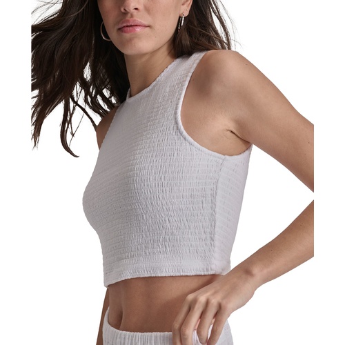 DKNY Womens Cropped Smocked Cotton Tank Top