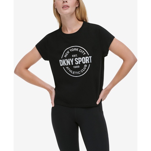 DKNY Womens Medallion Logo Cropped T-Shirt