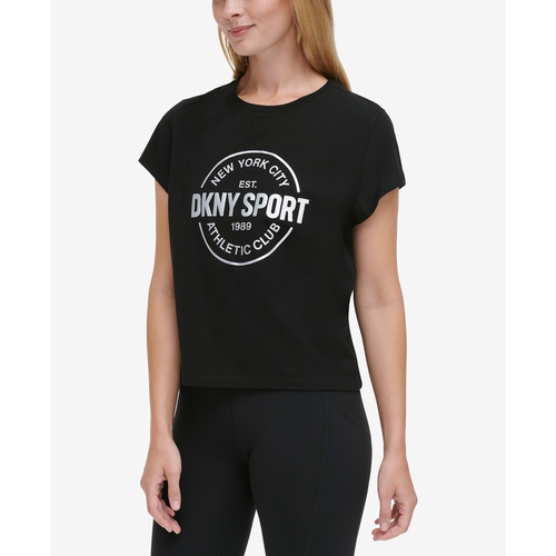 DKNY Womens Medallion Logo Cropped T-Shirt