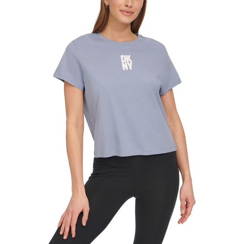 DKNY Womens Cotton Crewneck Puff-Logo Cropped T-Shirt