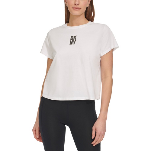 DKNY Womens Cotton Crewneck Puff-Logo Cropped T-Shirt
