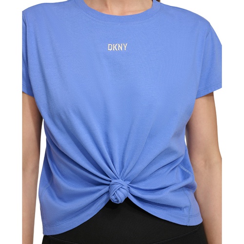 DKNY Womens Knot-Front Metallic Logo T-Shirt