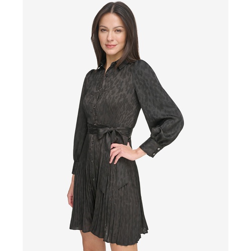 DKNY Petite Paintbrush Jacquard Pleated Shirtdress