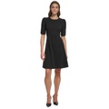 Womens Button-Detail Short-Sleeved Fit & Flare Dress