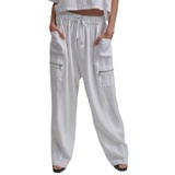 Womens Pull-On Mid-Rise Linen Cargo Pants