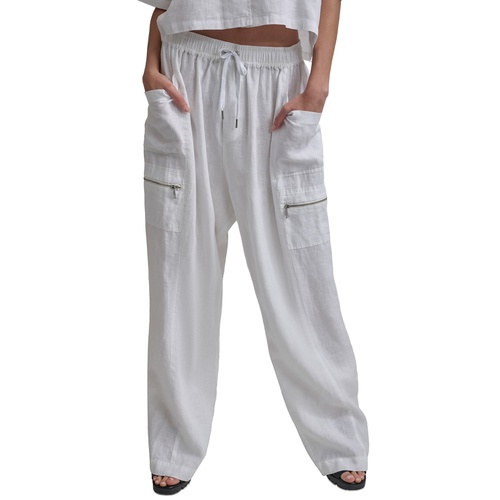 DKNY Womens Pull-On Mid-Rise Linen Cargo Pants