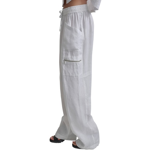 DKNY Womens Pull-On Mid-Rise Linen Cargo Pants