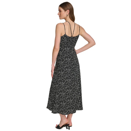 DKNY Womens Printed Strappy Sleeveless Midi Dress