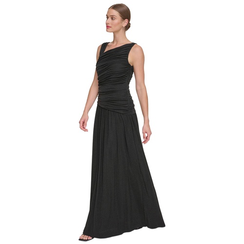 DKNY Womens Metallic-Knit Asymmetric-Neck Gown